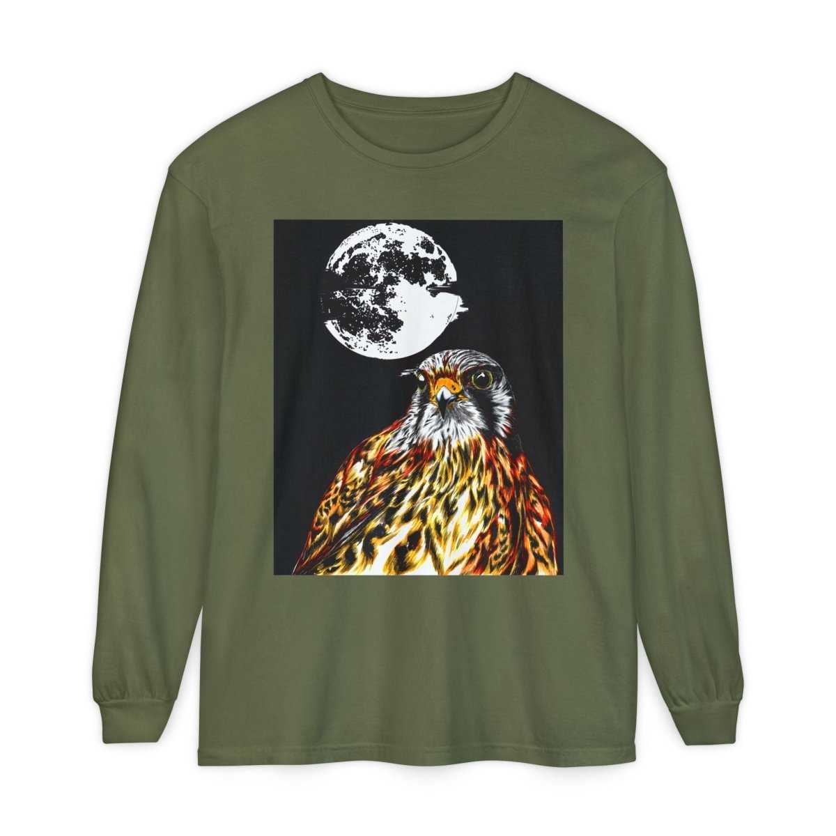 Moonlit Falcon Unisex Long Sleeve T-Shirt - Wildlife Art Wear - Curran Artworks