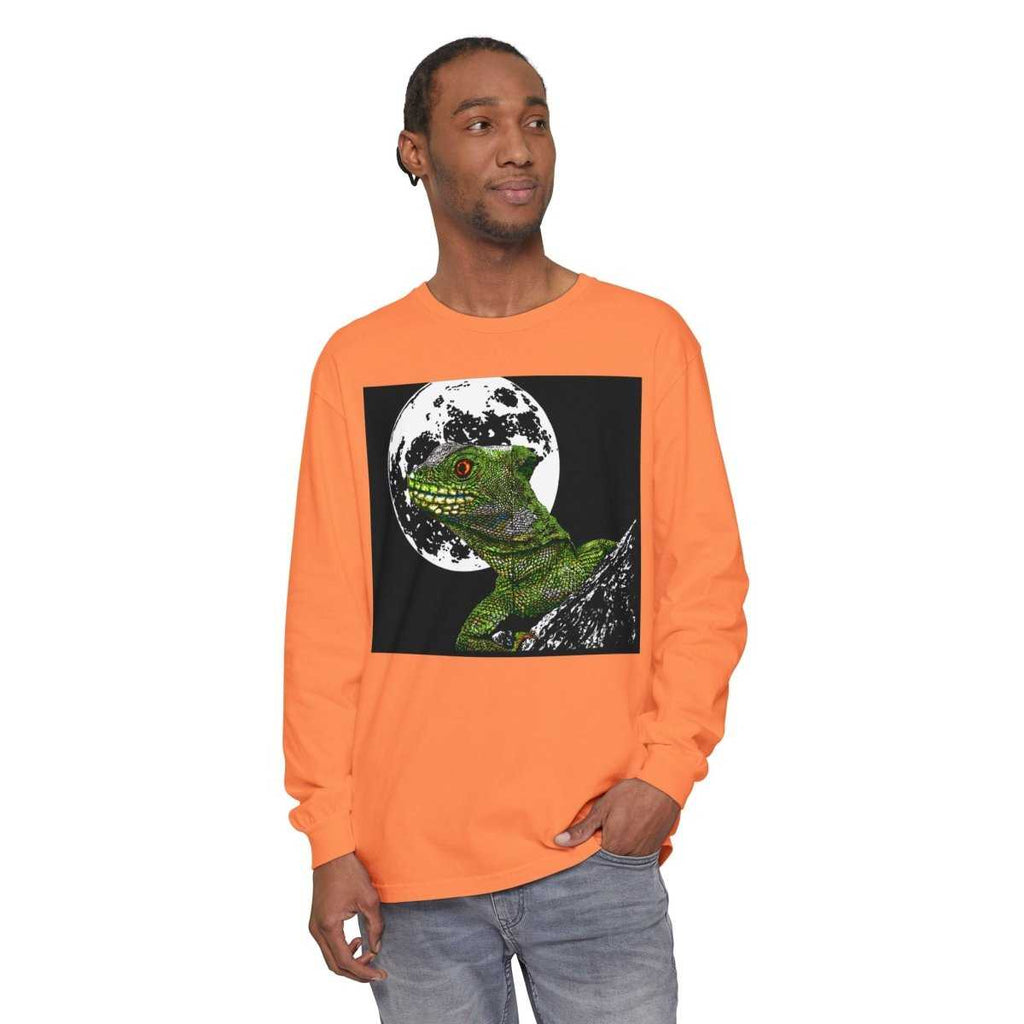 Moonlit Gecko Long Sleeve T-Shirt - Unisex Garment - Dyed - Curran Artworks