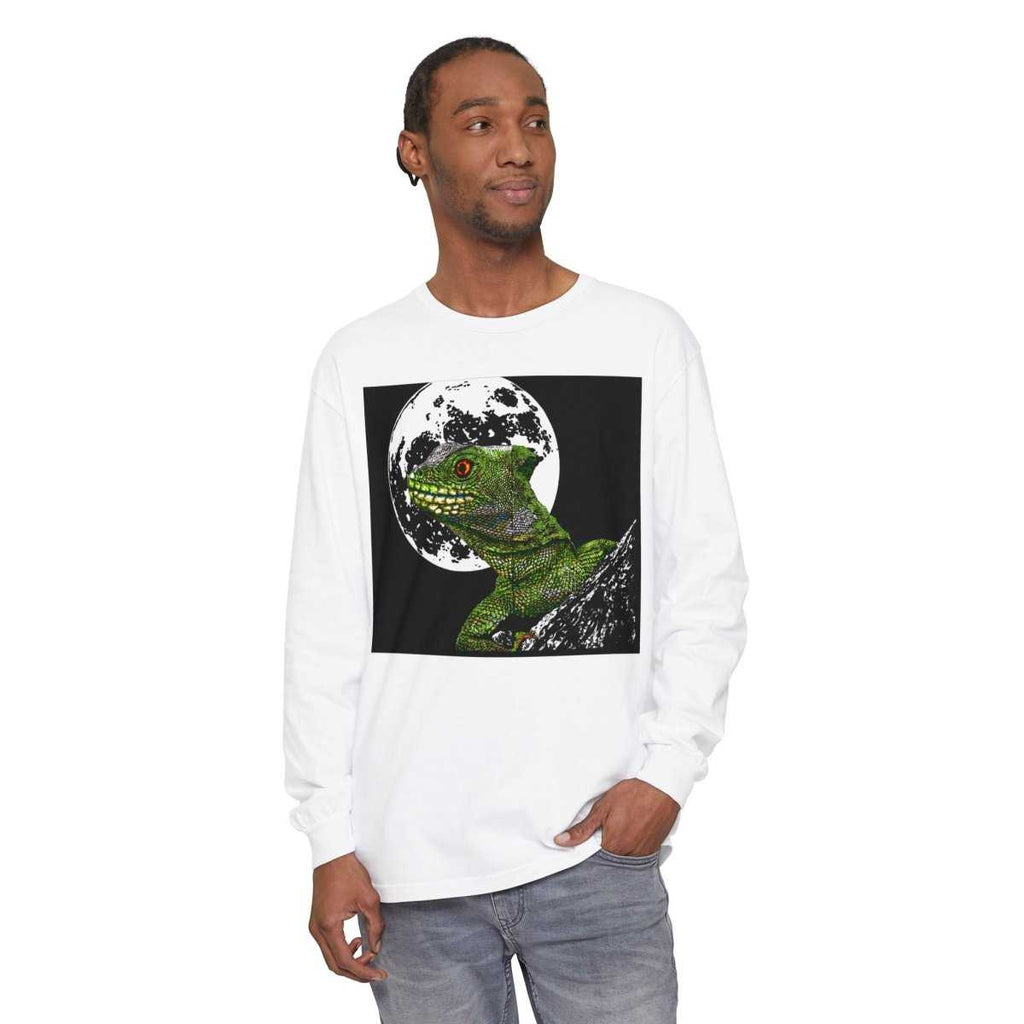 Moonlit Gecko Long Sleeve T-Shirt - Unisex Garment - Dyed - Curran Artworks