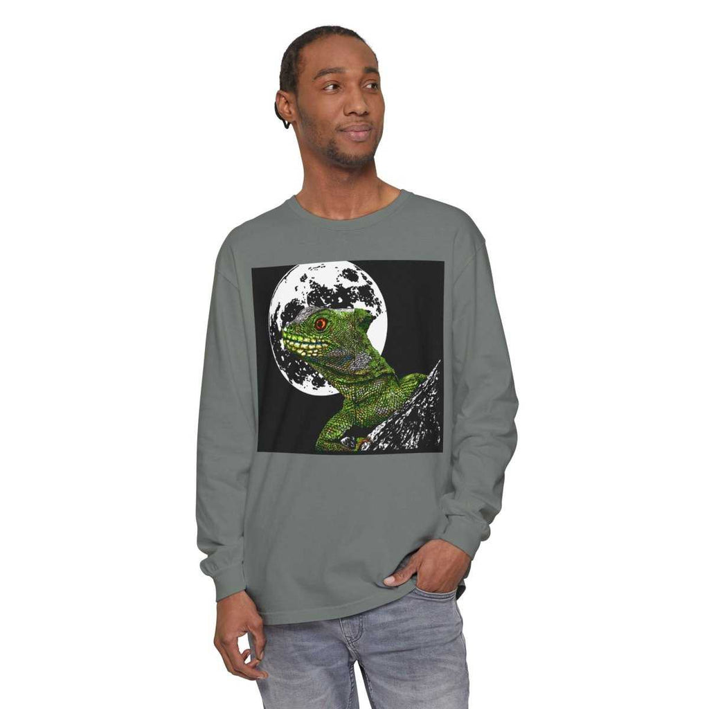 Moonlit Gecko Long Sleeve T-Shirt - Unisex Garment-Dyed