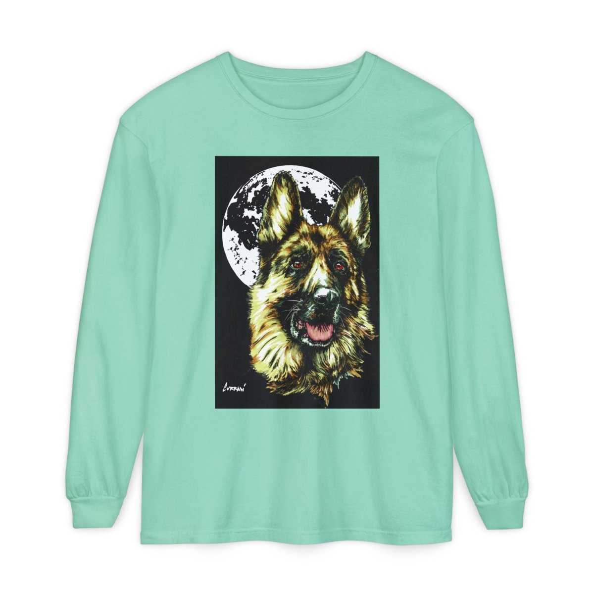 Moonlit German Shepherd Long Sleeve T-Shirt | Unisex Dog Lover Apparel - Curran Artworks