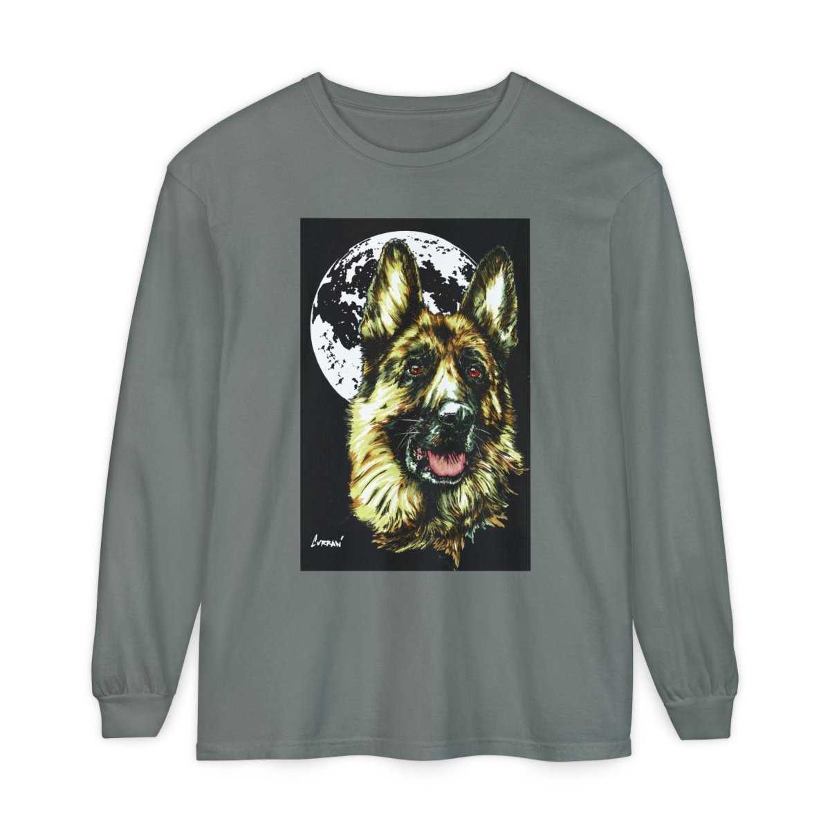 Moonlit German Shepherd Long Sleeve T-Shirt | Unisex Dog Lover Apparel - Curran Artworks