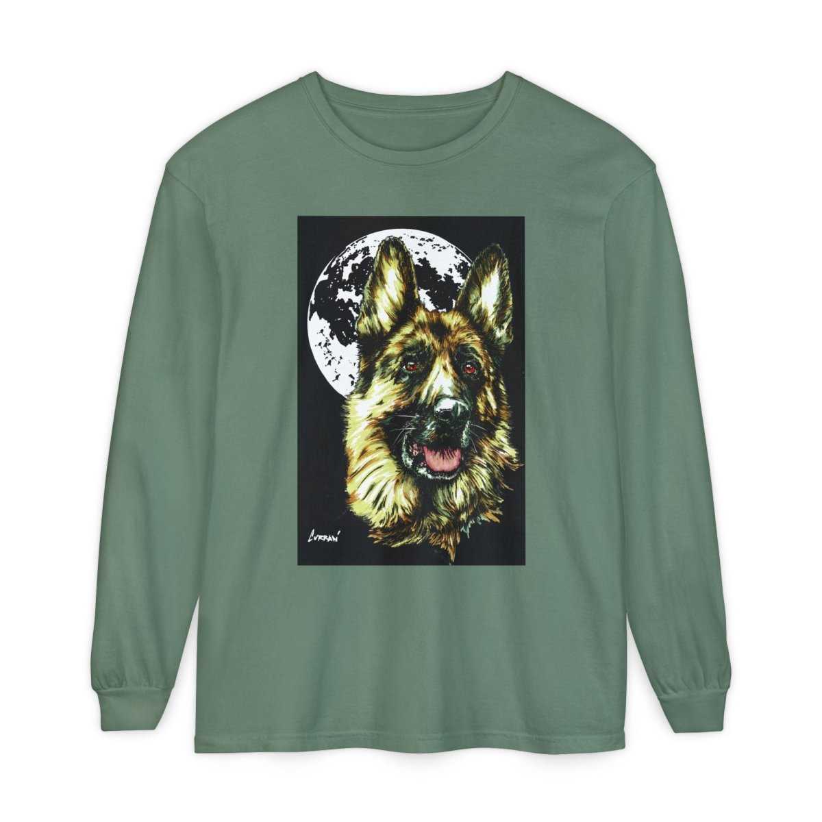 Moonlit German Shepherd Long Sleeve T-Shirt | Unisex Dog Lover Apparel - Curran Artworks