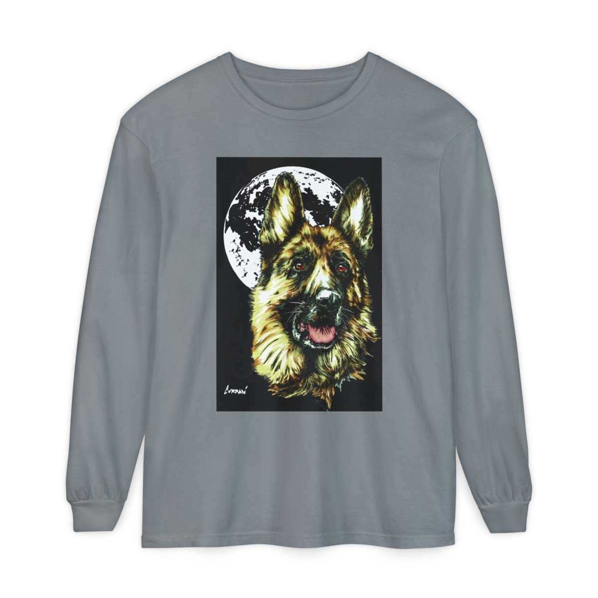 Moonlit German Shepherd Long Sleeve T-Shirt | Unisex Dog Lover Apparel - Curran Artworks