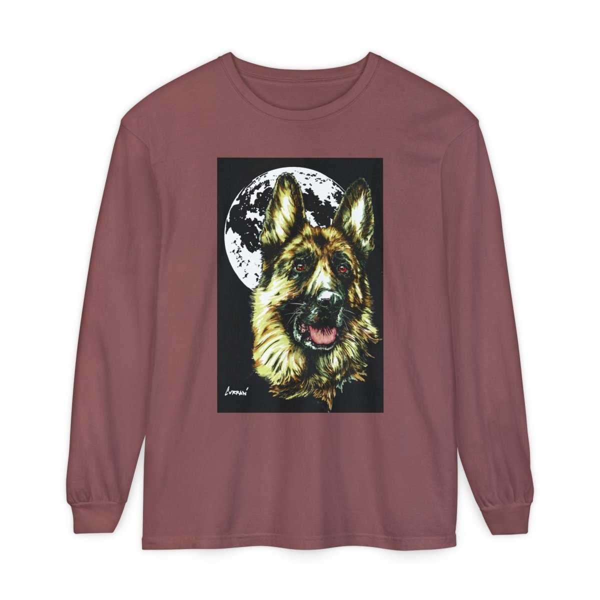 Moonlit German Shepherd Long Sleeve T-Shirt | Unisex Dog Lover Apparel - Curran Artworks