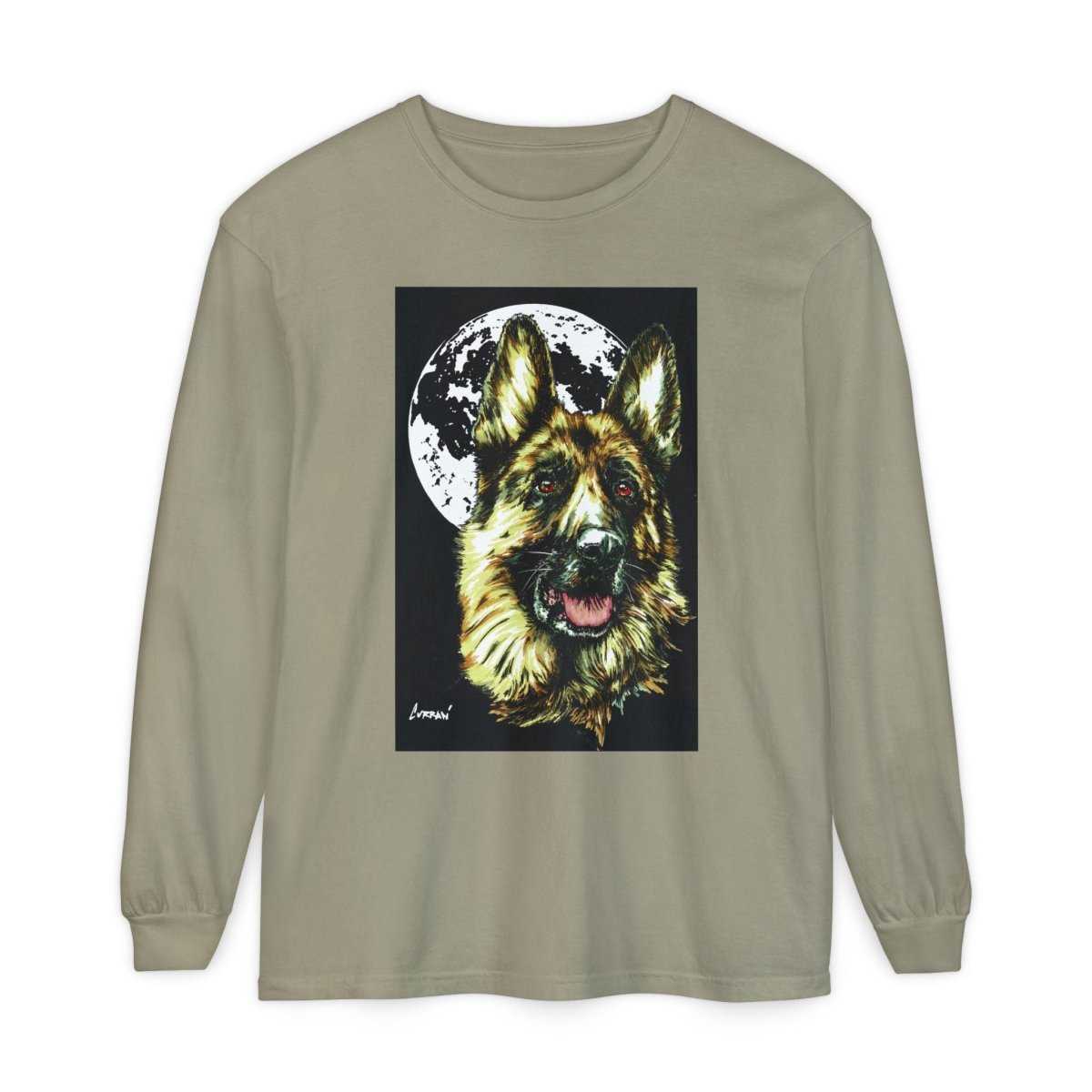 Moonlit German Shepherd Long Sleeve T-Shirt | Unisex Dog Lover Apparel - Curran Artworks