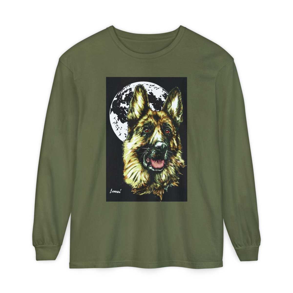 Moonlit German Shepherd Long Sleeve T-Shirt | Unisex Dog Lover Apparel - Curran Artworks