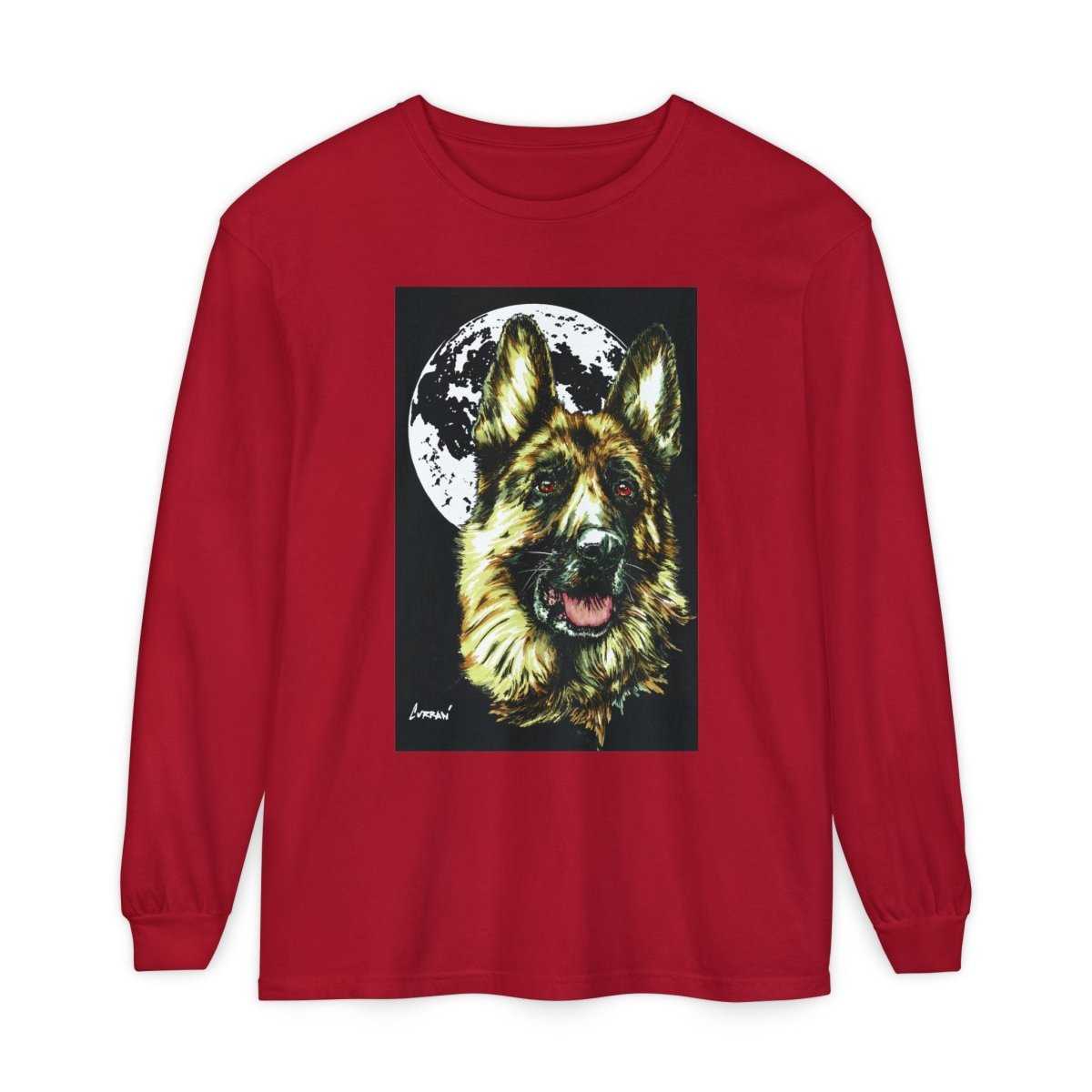 Moonlit German Shepherd Long Sleeve T-Shirt | Unisex Dog Lover Apparel - Curran Artworks