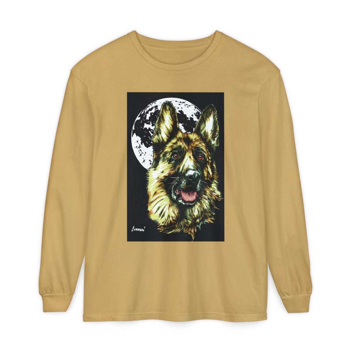 Moonlit German Shepherd Long Sleeve T-Shirt | Unisex Dog Lover Apparel - Curran Artworks