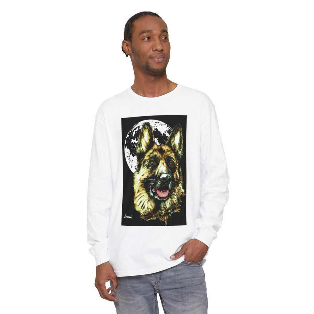 Moonlit German Shepherd Long Sleeve T-Shirt | Unisex Dog Lover Apparel - Curran Artworks