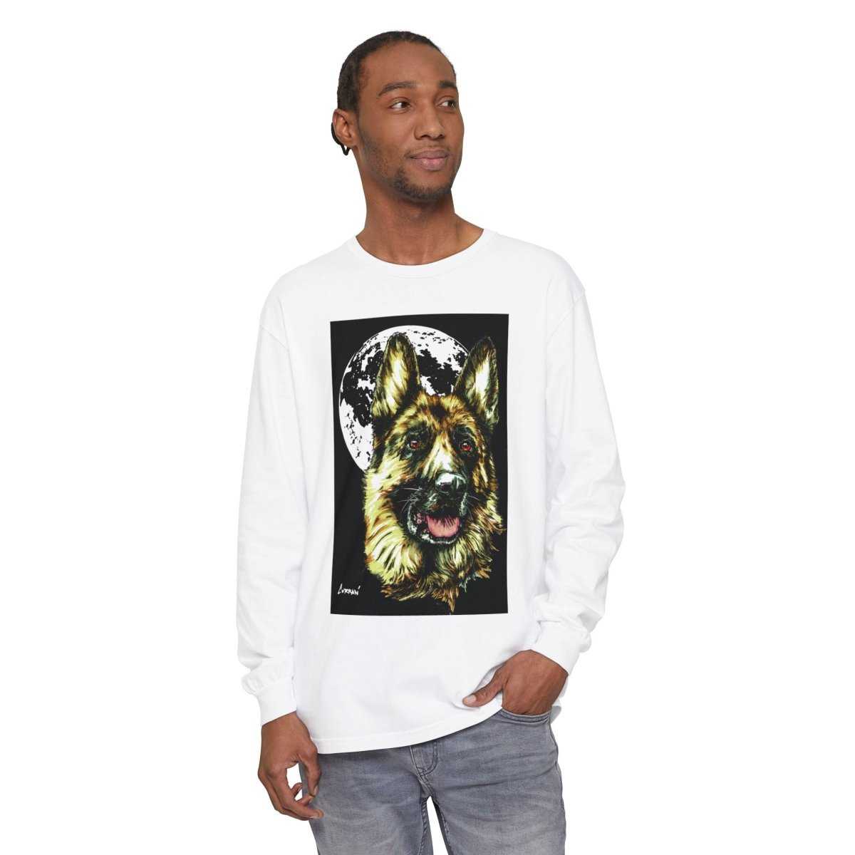 Moonlit German Shepherd Long Sleeve T-Shirt | Unisex Dog Lover Apparel - Curran Artworks