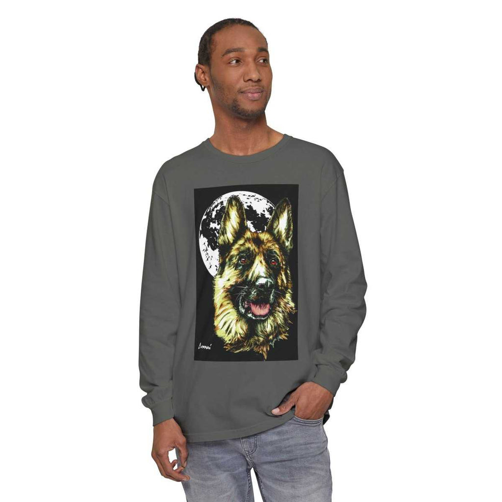 Moonlit German Shepherd Long Sleeve T-Shirt | Unisex Dog Lover Apparel - Curran Artworks