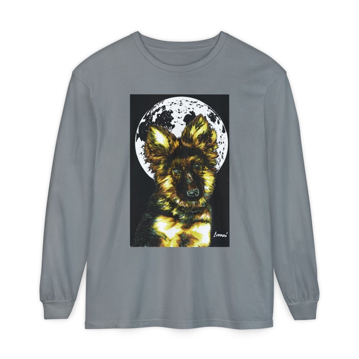 Moonlit German Shepherd Puppy Long Sleeve Tee - Curran Artworks