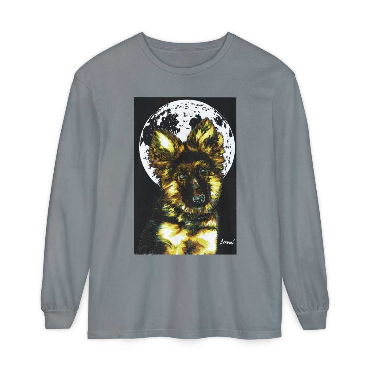 Moonlit German Shepherd Puppy Long Sleeve Tee - Curran Artworks