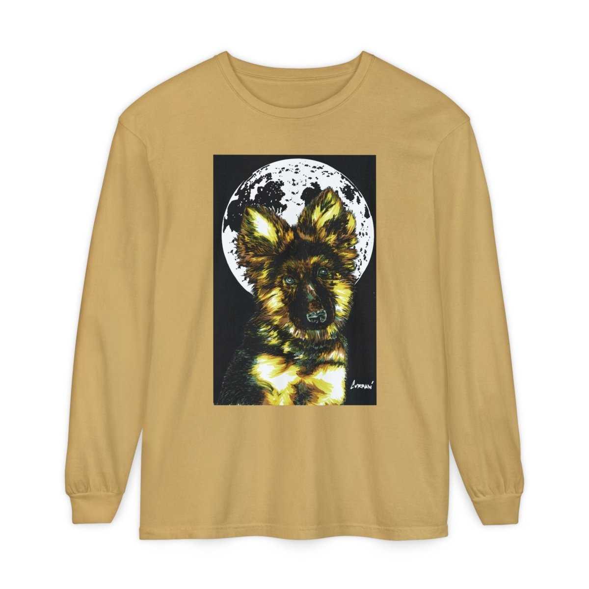 Moonlit German Shepherd Puppy Long Sleeve Tee - Curran Artworks