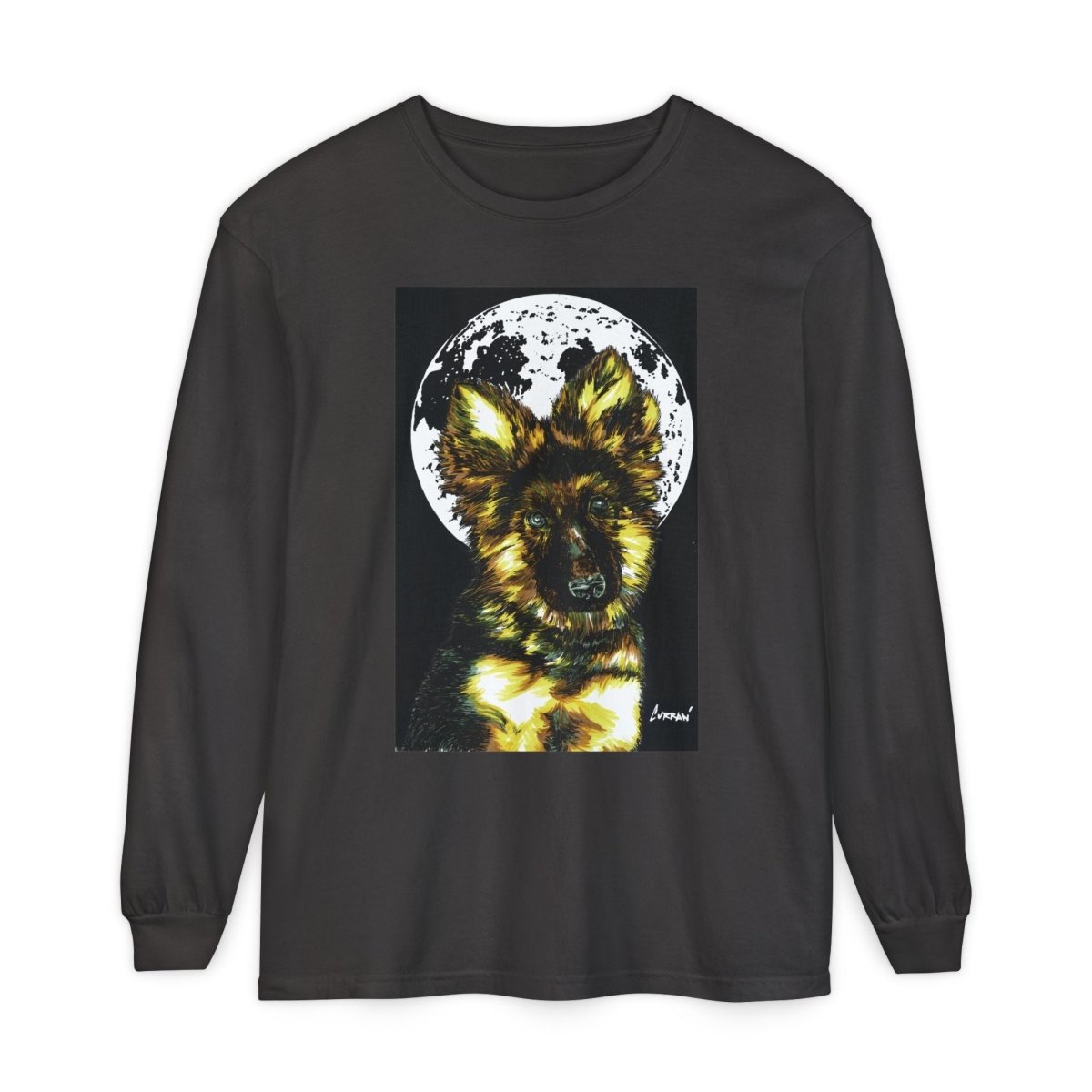 Moonlit German Shepherd Puppy Long Sleeve Tee - Curran Artworks