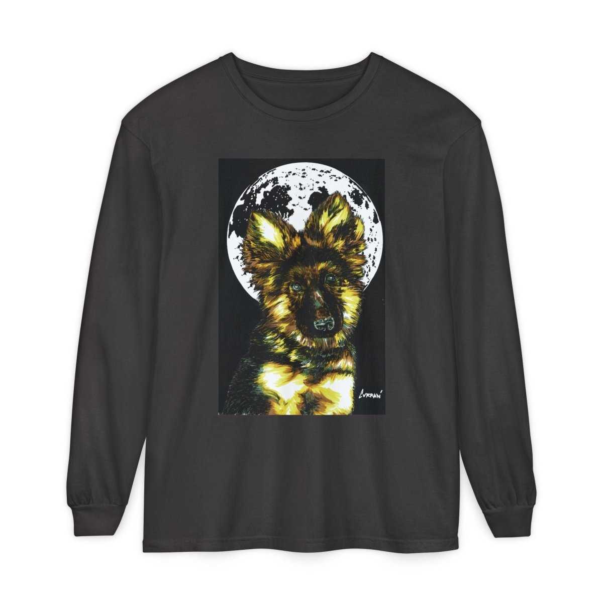 Moonlit German Shepherd Puppy Long Sleeve Tee - Curran Artworks
