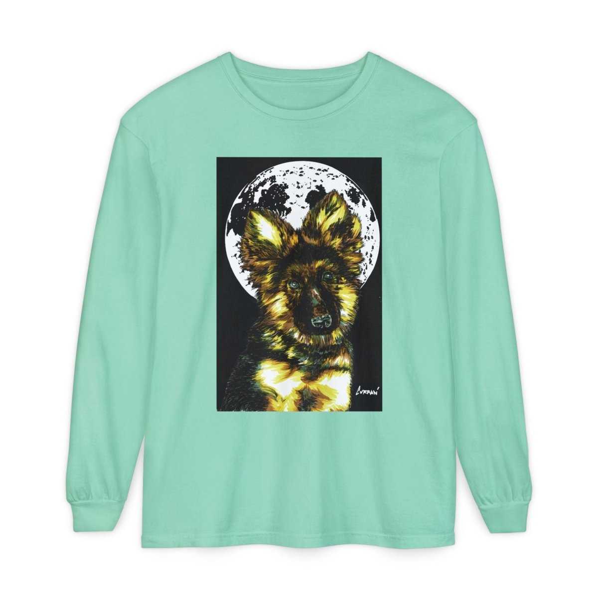 Moonlit German Shepherd Puppy Long Sleeve Tee - Curran Artworks