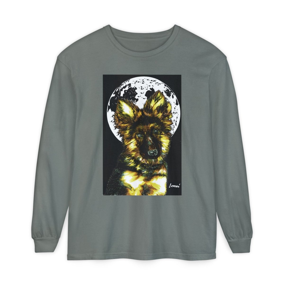 Moonlit German Shepherd Puppy Long Sleeve Tee - Curran Artworks