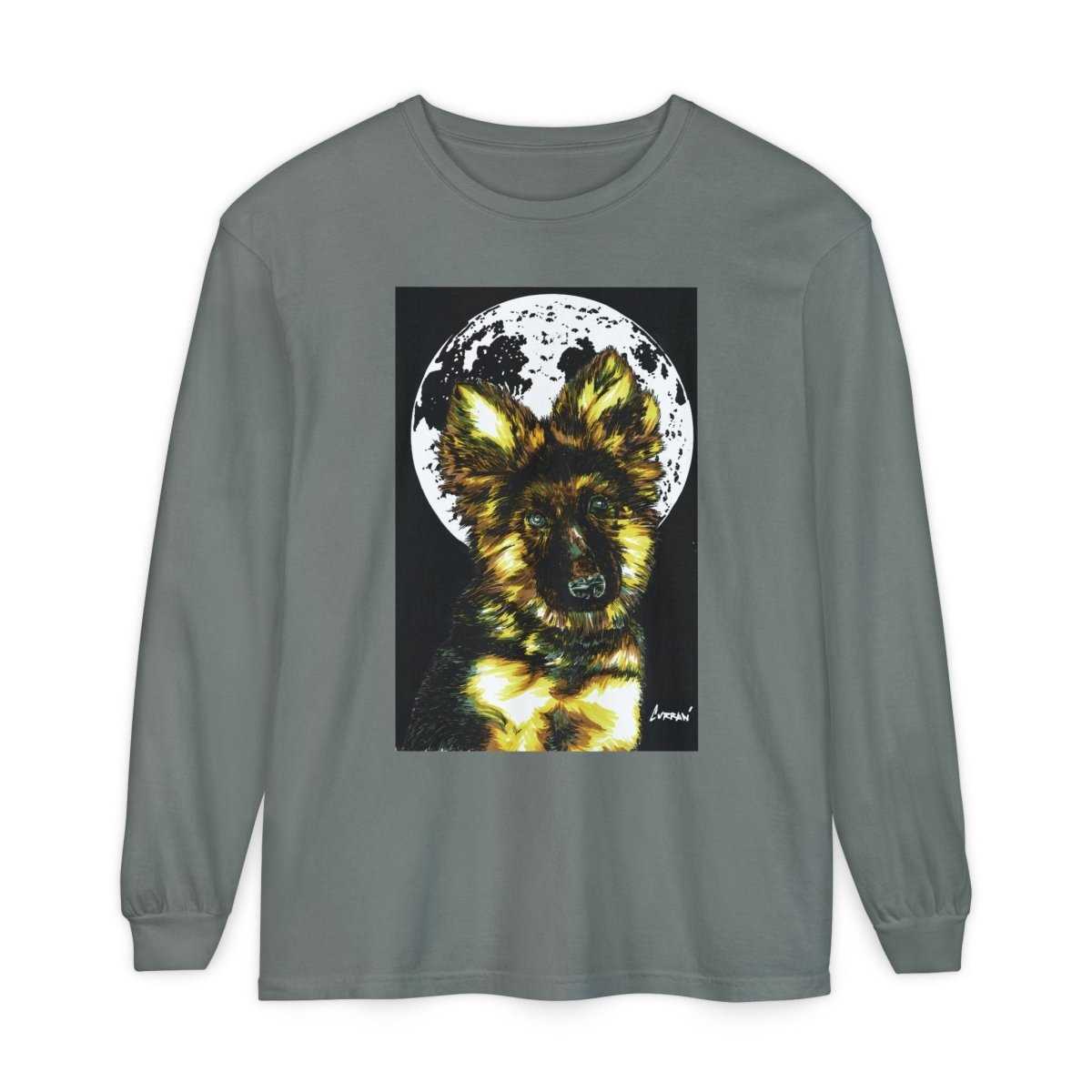Moonlit German Shepherd Puppy Long Sleeve Tee - Curran Artworks