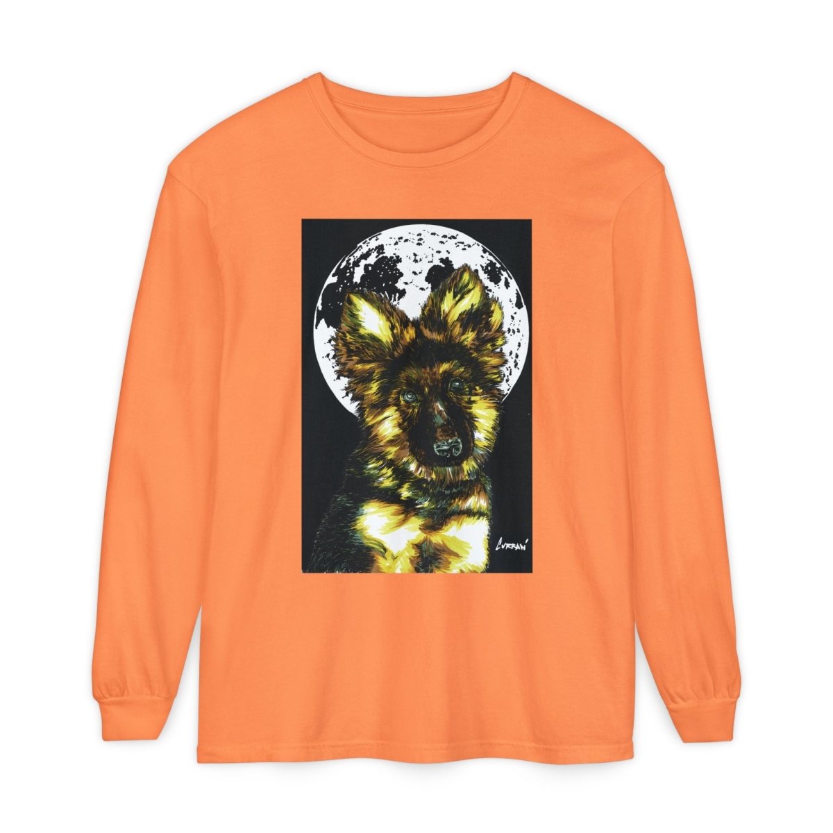 Moonlit German Shepherd Puppy Long Sleeve Tee - Curran Artworks