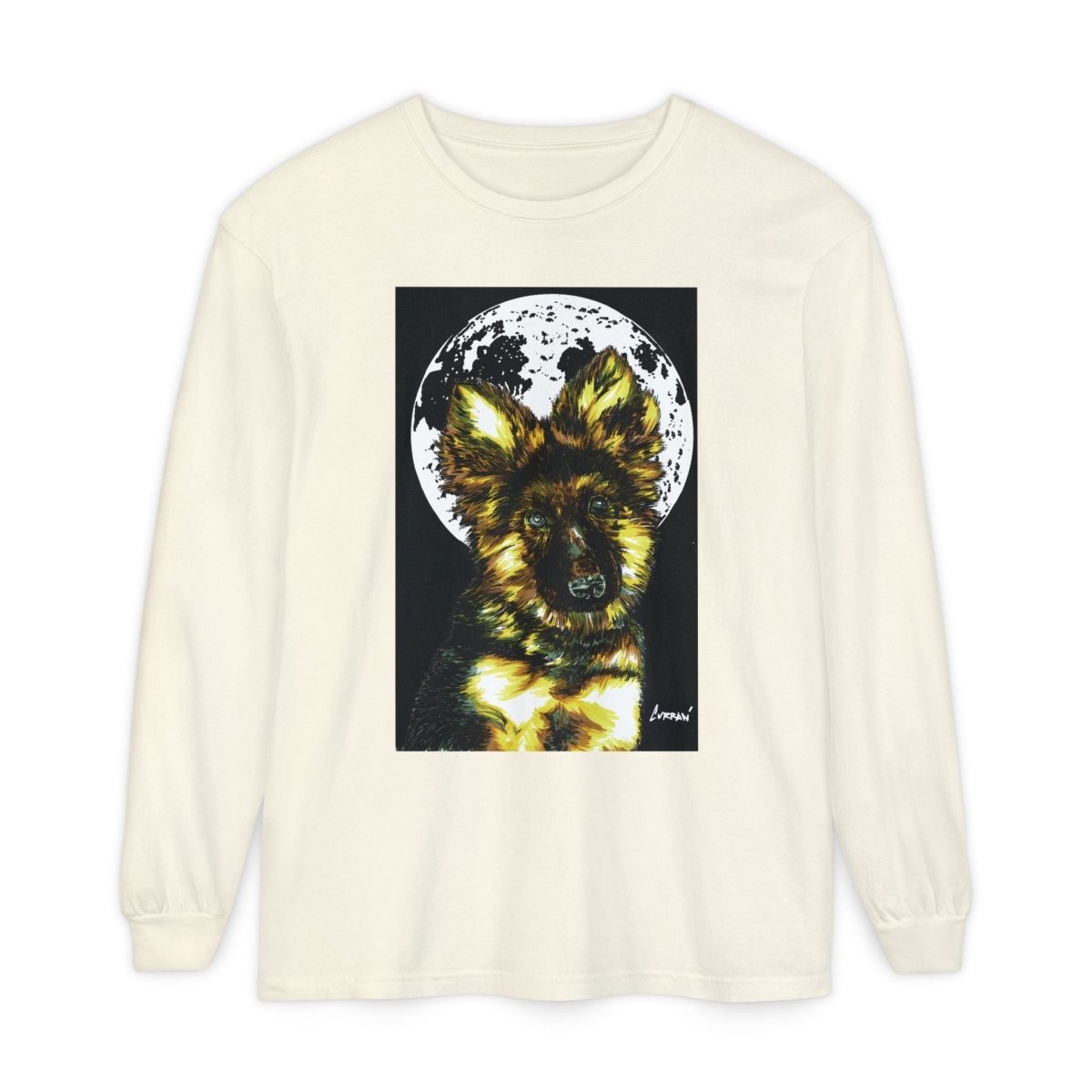 Moonlit German Shepherd Puppy Long Sleeve Tee - Curran Artworks