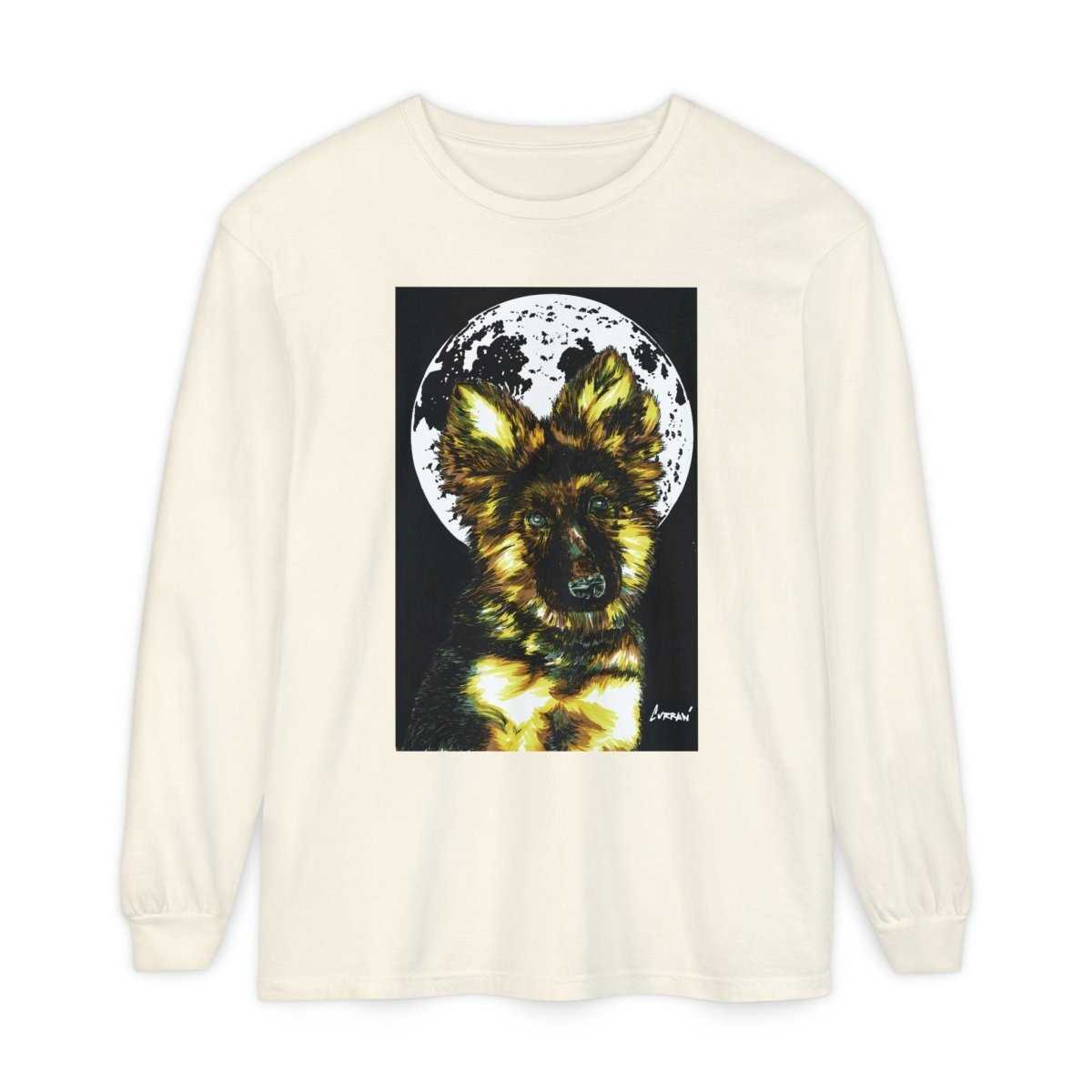 Moonlit German Shepherd Puppy Long Sleeve Tee - Curran Artworks