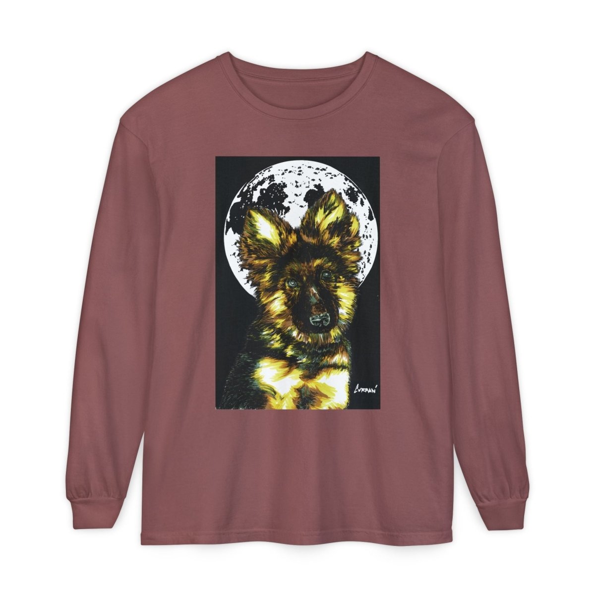 Moonlit German Shepherd Puppy Long Sleeve Tee - Curran Artworks