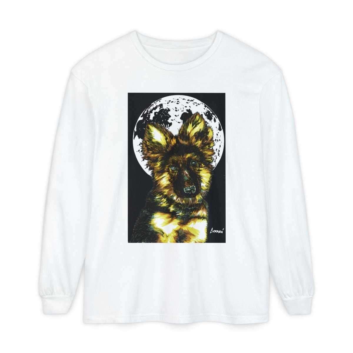 Moonlit German Shepherd Puppy Long Sleeve Tee - Curran Artworks