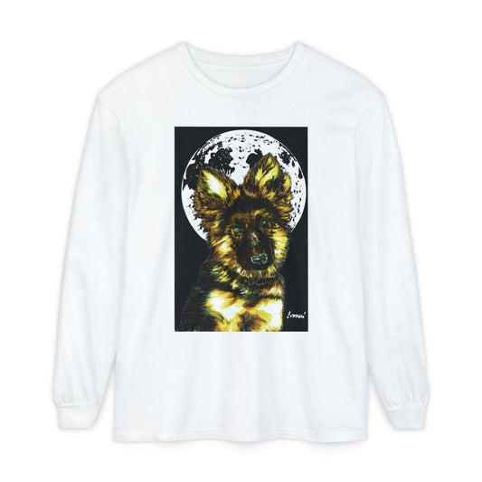 Moonlit German Shepherd Puppy Long Sleeve Tee - Curran Artworks