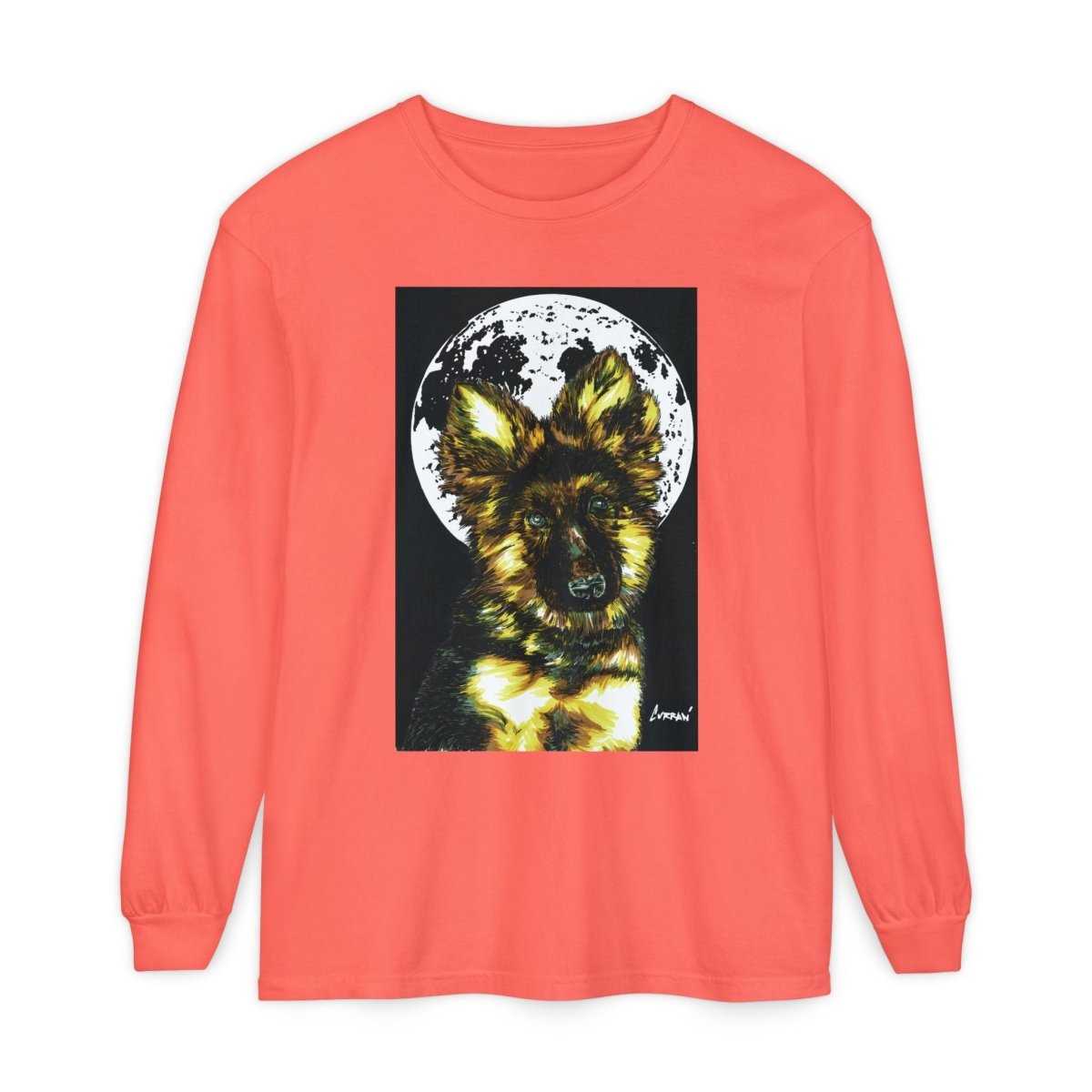 Moonlit German Shepherd Puppy Long Sleeve Tee - Curran Artworks
