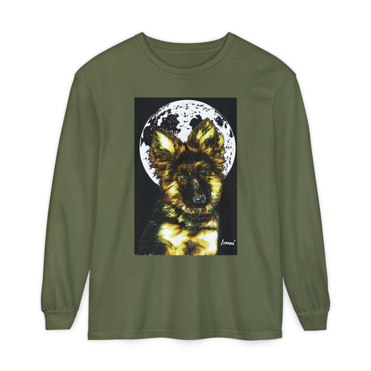 Moonlit German Shepherd Puppy Long Sleeve Tee - Curran Artworks