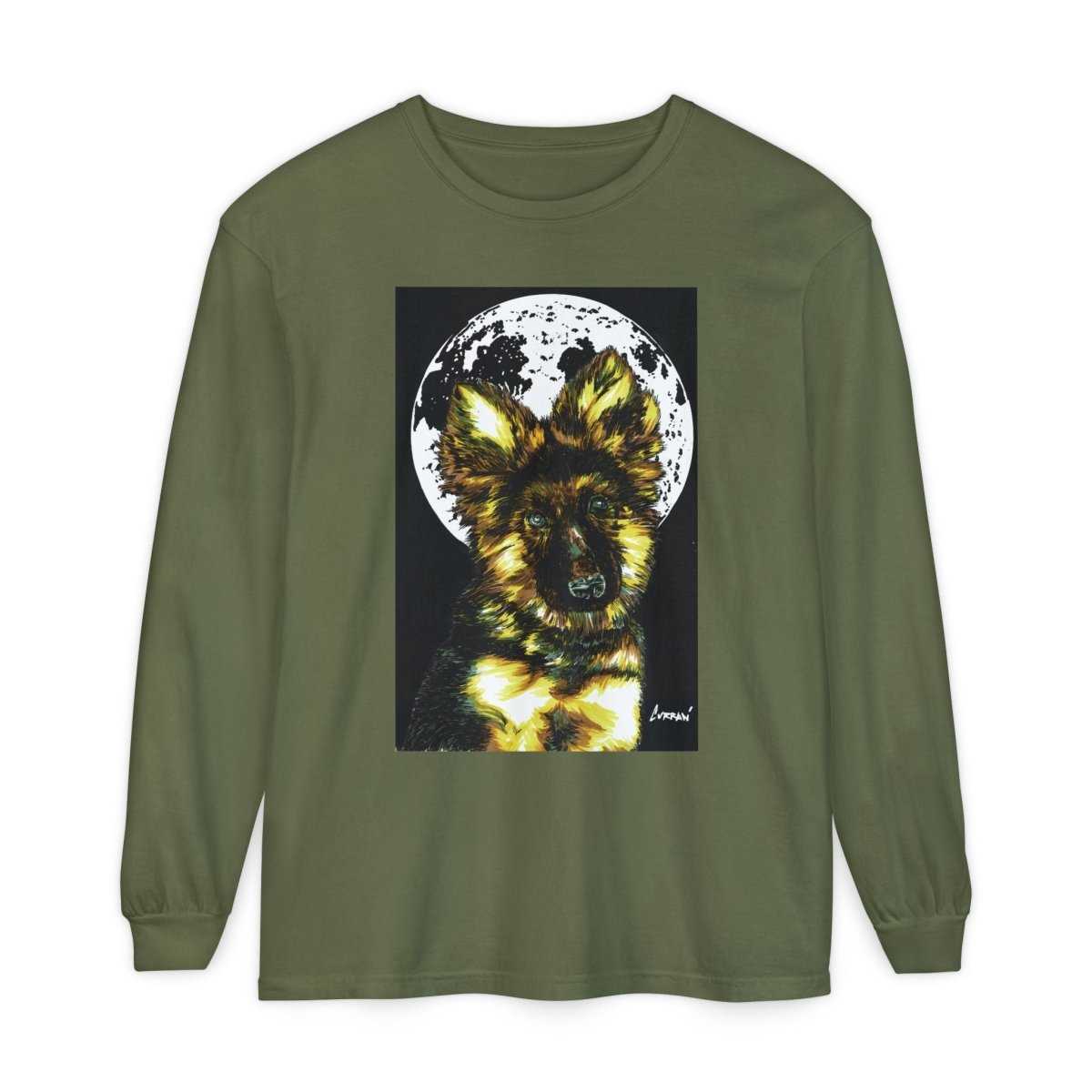 Moonlit German Shepherd Puppy Long Sleeve Tee - Curran Artworks