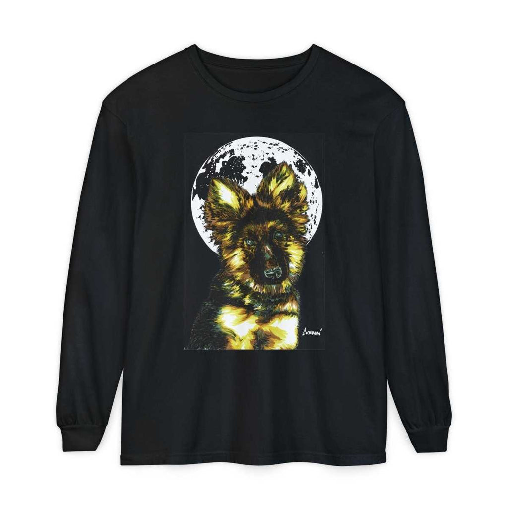 Moonlit German Shepherd Puppy Long Sleeve Tee - Curran Artworks