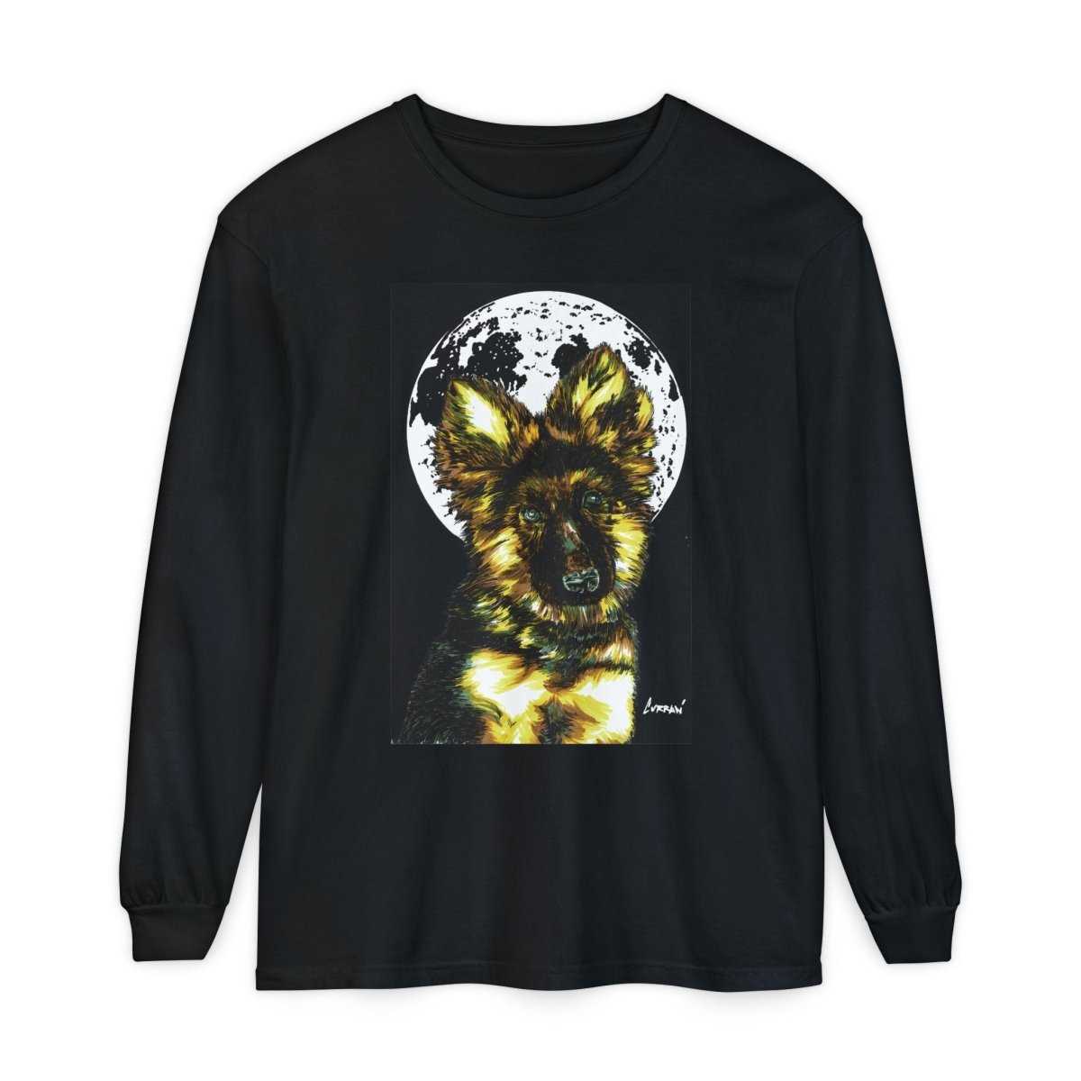 Moonlit German Shepherd Puppy Long Sleeve Tee - Curran Artworks