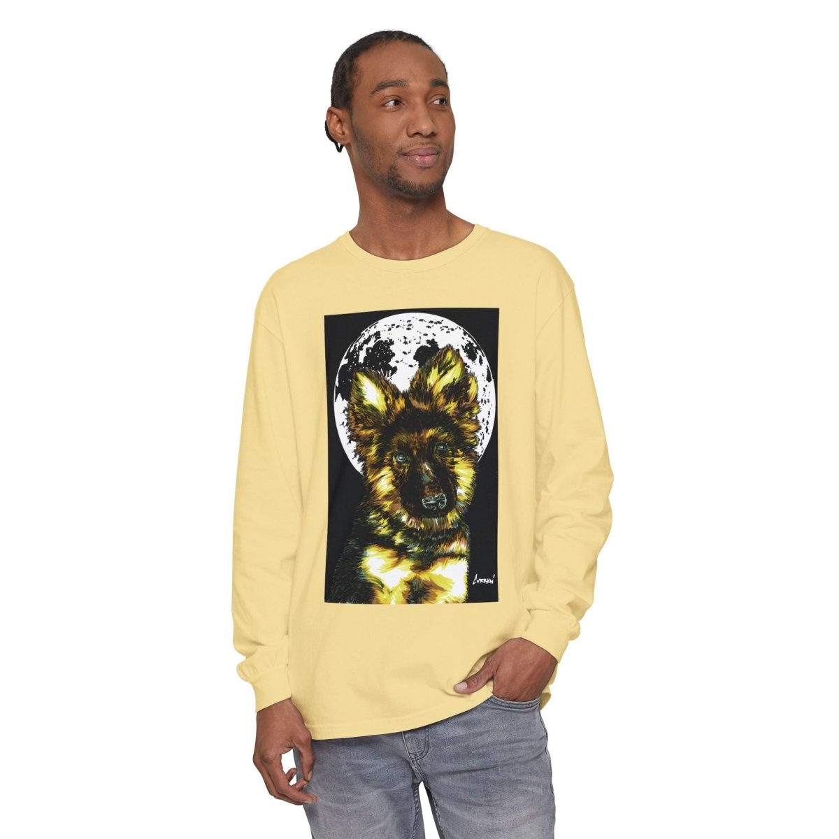 Moonlit German Shepherd Puppy Long Sleeve Tee - Curran Artworks