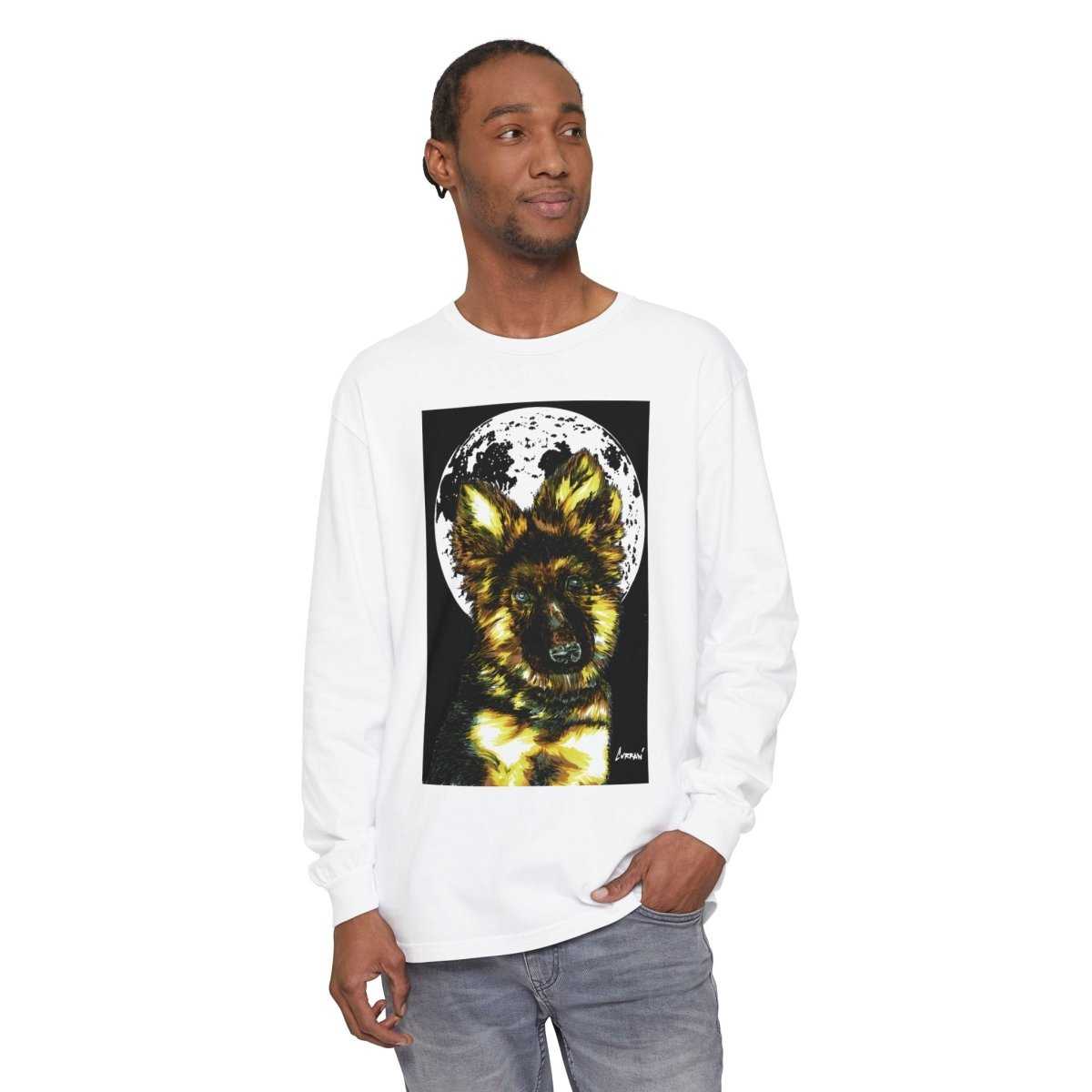 Moonlit German Shepherd Puppy Long Sleeve Tee - Curran Artworks