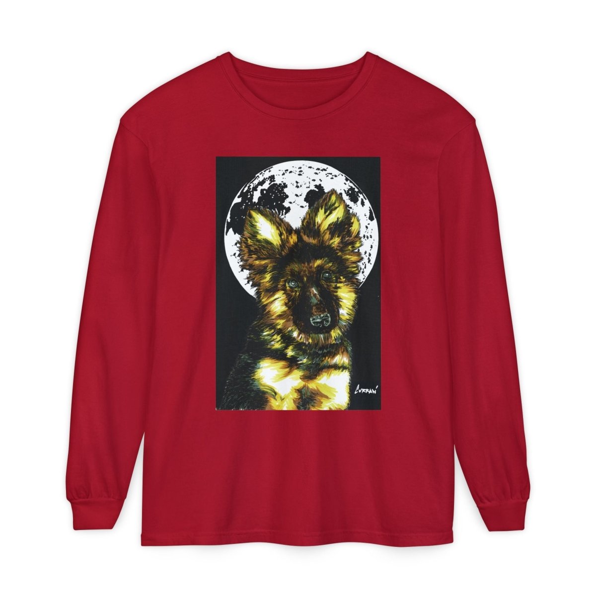 Moonlit German Shepherd Puppy Long Sleeve Tee - Curran Artworks