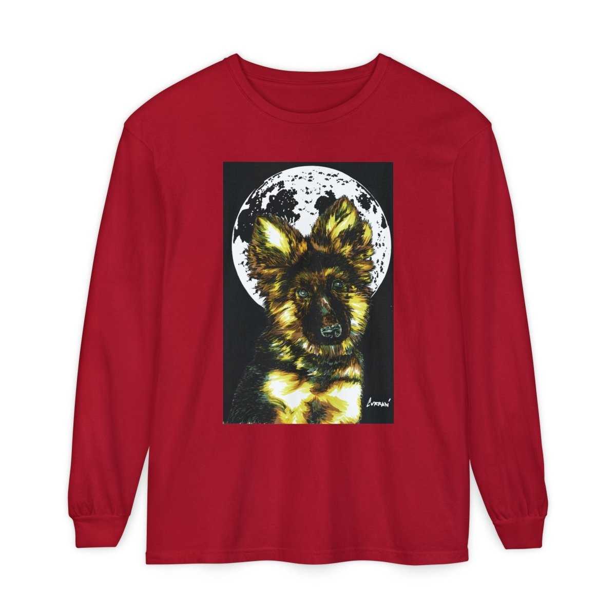 Moonlit German Shepherd Puppy Long Sleeve Tee - Curran Artworks