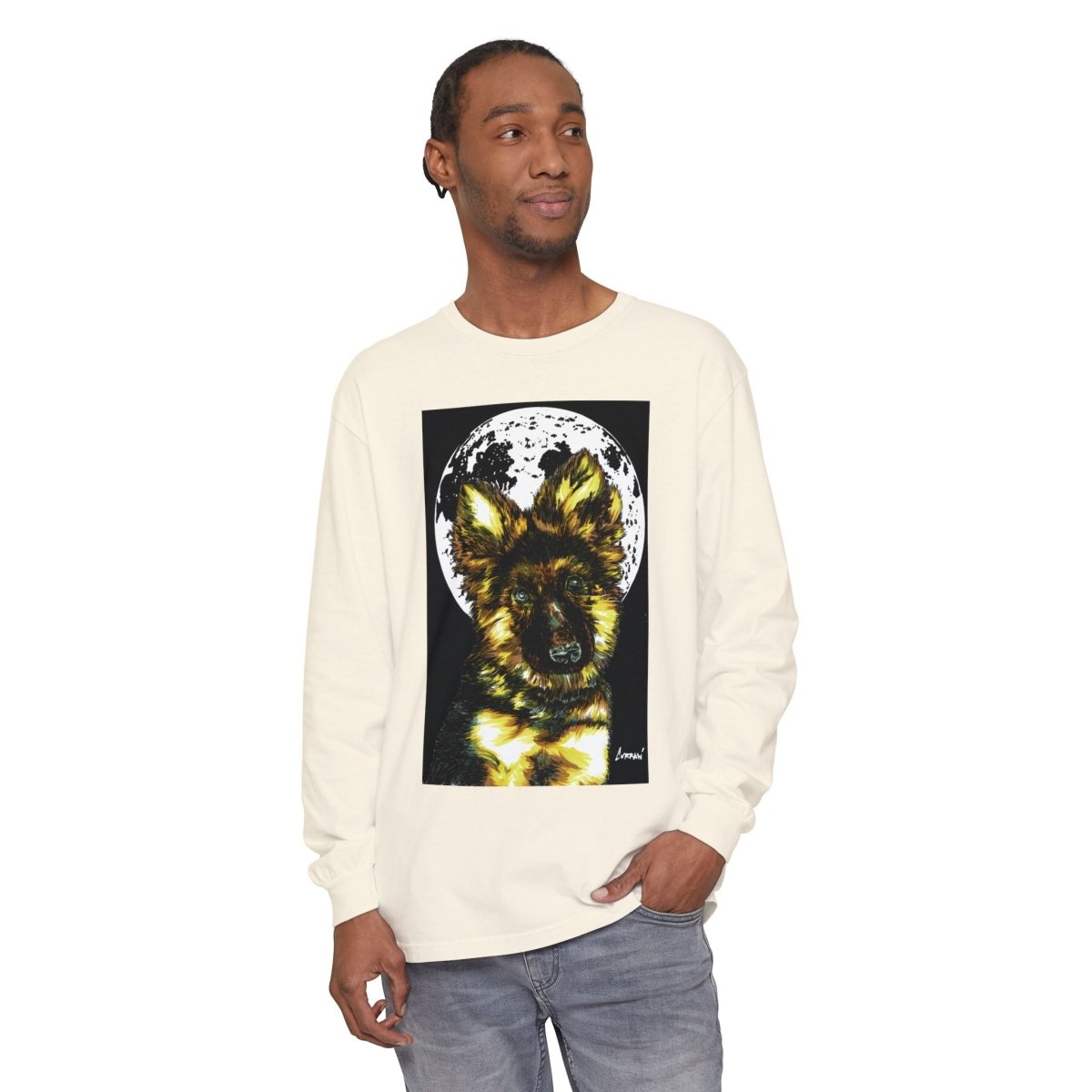 Moonlit German Shepherd Puppy Long Sleeve Tee - Curran Artworks