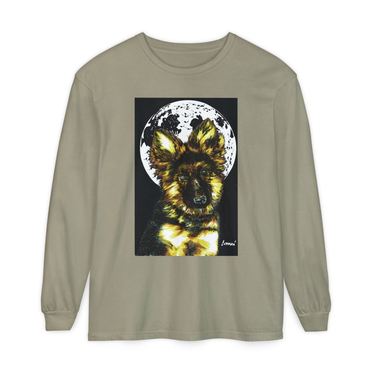 Moonlit German Shepherd Puppy Long Sleeve Tee - Curran Artworks