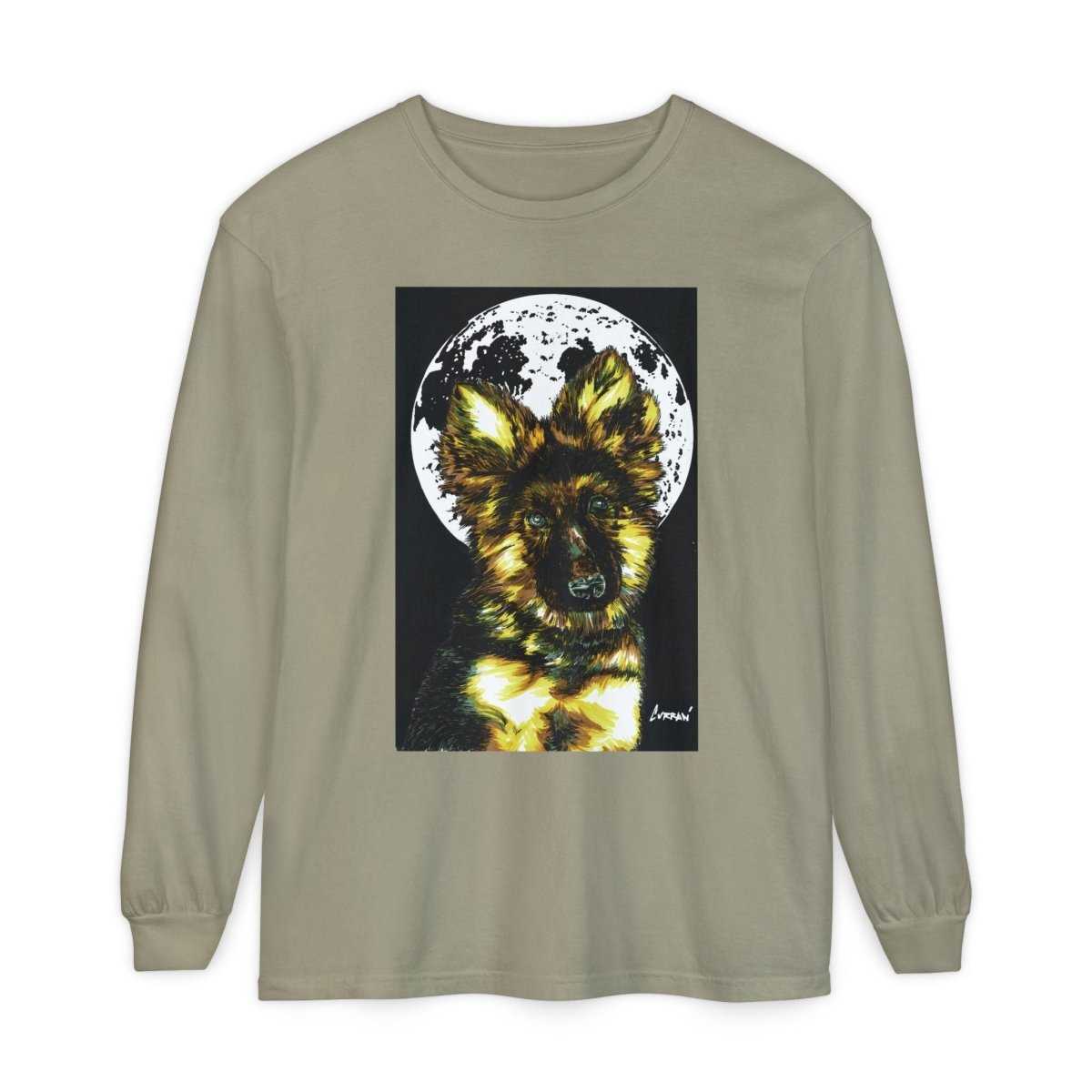 Moonlit German Shepherd Puppy Long Sleeve Tee - Curran Artworks