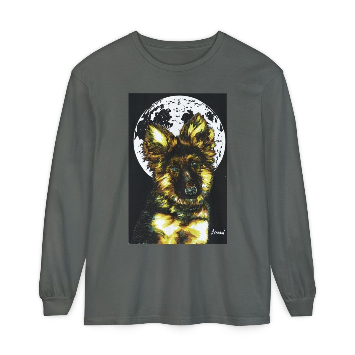 Moonlit German Shepherd Puppy Long Sleeve Tee - Curran Artworks