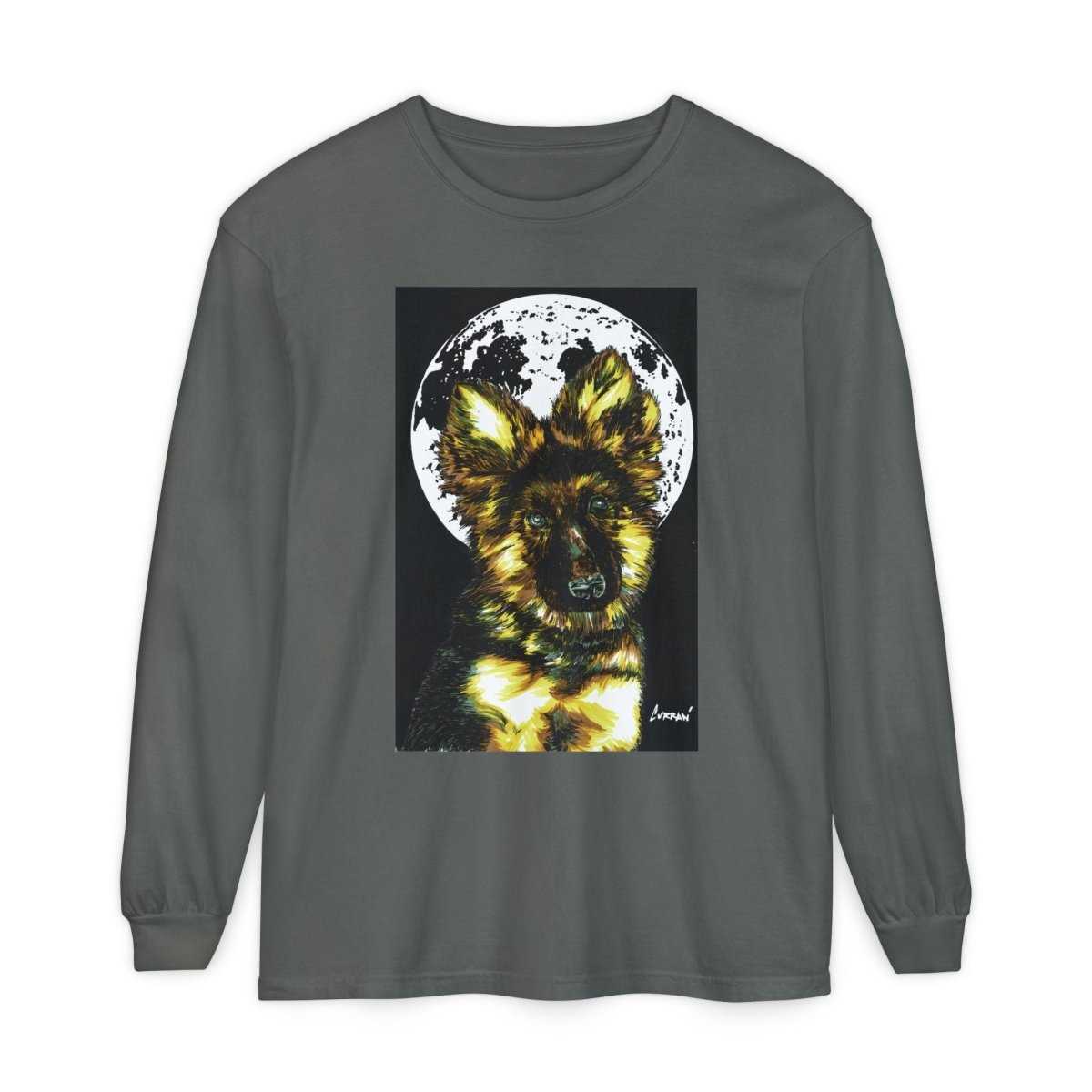 Moonlit German Shepherd Puppy Long Sleeve Tee - Curran Artworks