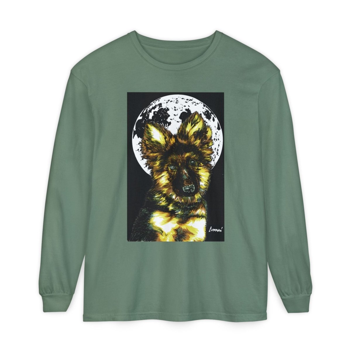 Moonlit German Shepherd Puppy Long Sleeve Tee - Curran Artworks
