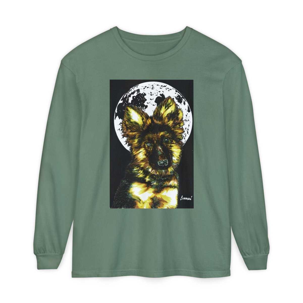 Moonlit German Shepherd Puppy Long Sleeve Tee - Curran Artworks