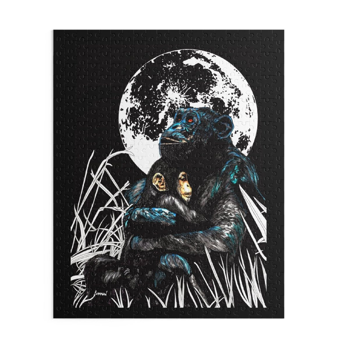 Moonlit Gorilla and Child Puzzle - 120, 252, 500 - Piece Jigsaw for Animal Lovers - Curran Artworks