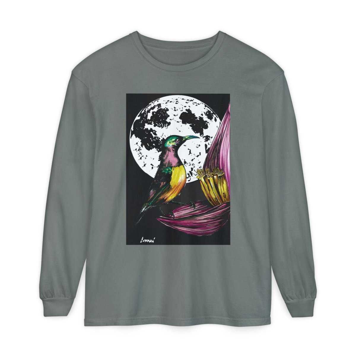 Moonlit Hummingbird Long Sleeve T-Shirt - Unisex Botanical Art Tee - Curran Artworks