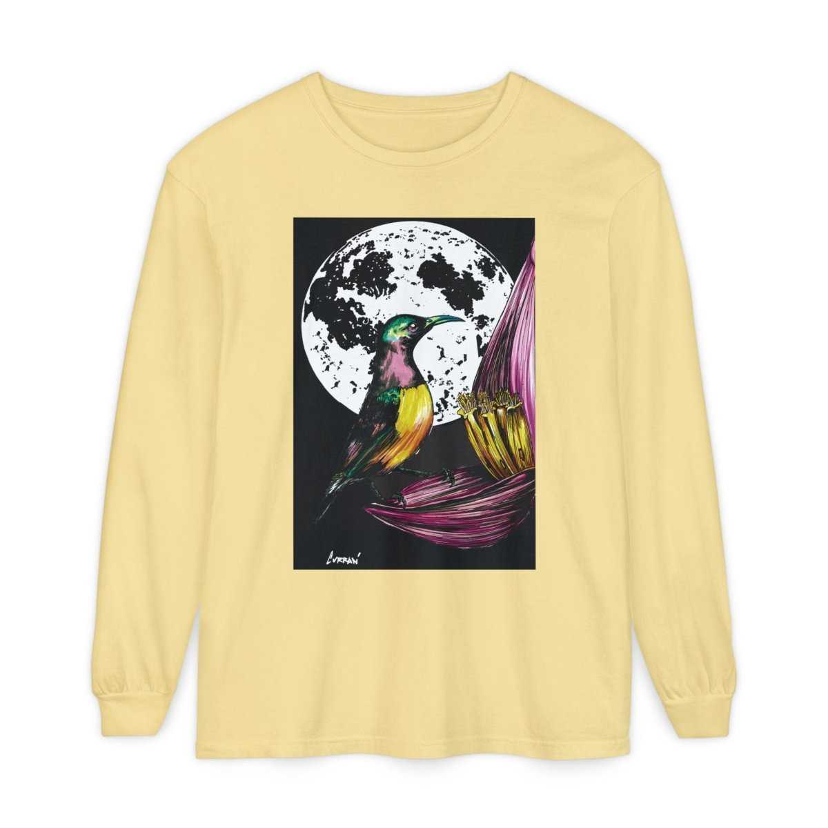 Moonlit Hummingbird Long Sleeve T-Shirt - Unisex Botanical Art Tee - Curran Artworks