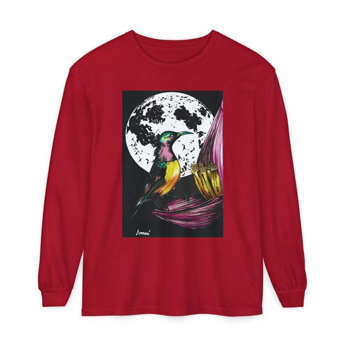 Moonlit Hummingbird Long Sleeve T-Shirt - Unisex Botanical Art Tee - Curran Artworks